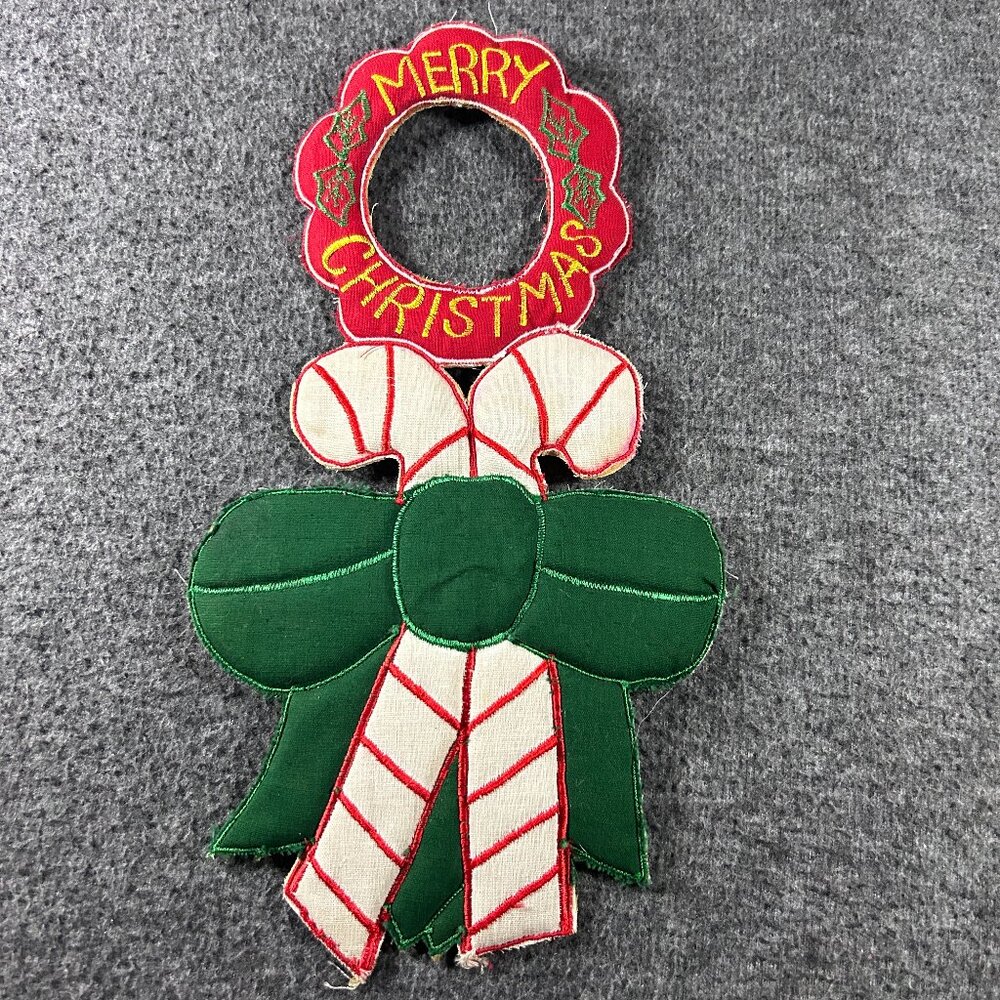 Vintage Christmas Door Knob Hanger Candy Cane Fabric Holiday Merry Christmas